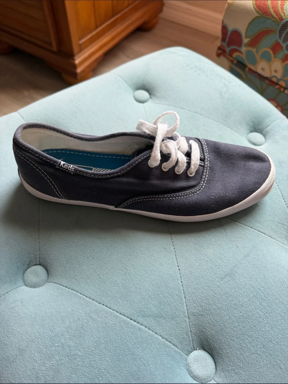 Keds Navy Canvas Lace-Up Sneaker with White Laces